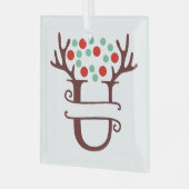 トイパーソナライズされたンデリア〔雄ジカの〕枝角名「U」 ガラスオーナメント (正面左)