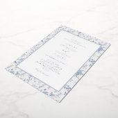 トイビクトリアンルフランスのブルークラシック結婚ズシルバー 箔招待状 (回転した状態)