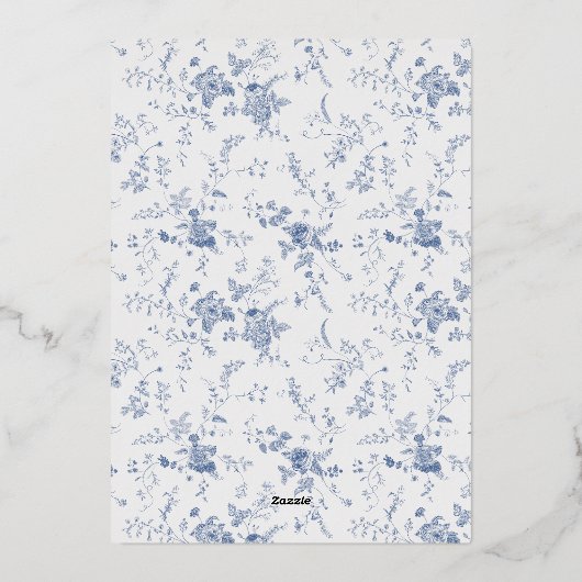 トイビクトリアンルフランスのブルークラシック結婚ズシルバー 箔招待状 (裏面)