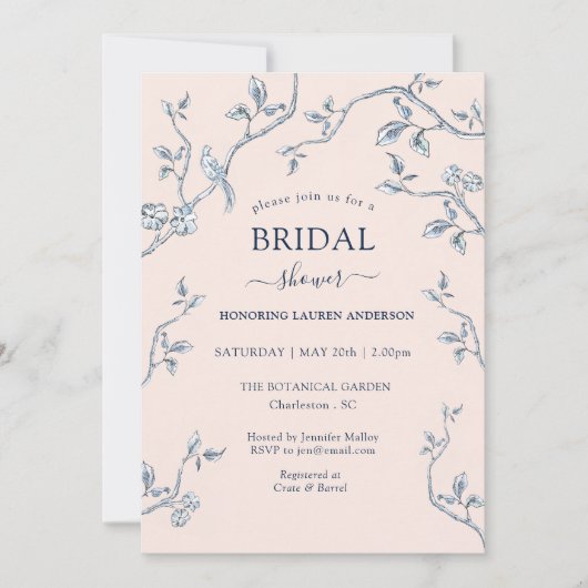 トイフランスのルピンク&ブルーブライダルシャワー招待 招待状 (正面)