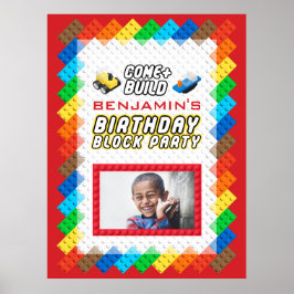 トイブロック建築テーマ誕生日パーティー ポスター