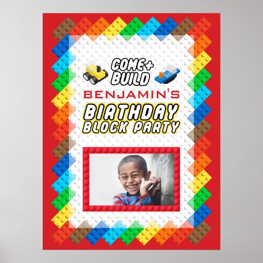 トイブロック建築テーマ誕生日パーティー ポスター (正面)