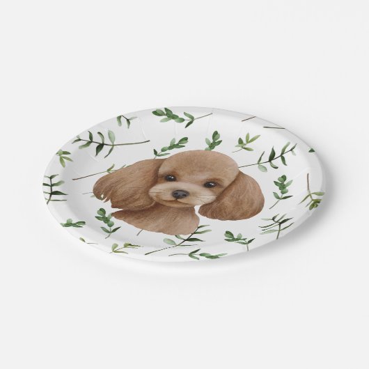 トイプードルグリーナリーボホベイビーシャワー紙プレート ペーパープレート (アングル)