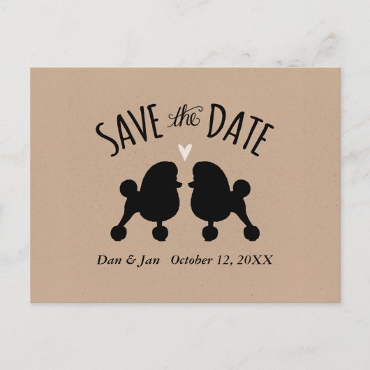 トイプードルシルエット結婚式の日付を保存 案内ポストカード (正面)