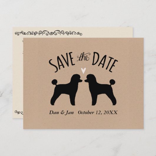 トイプードルシルエット結婚式の日付を保存 案内ポストカード (正面/裏面)