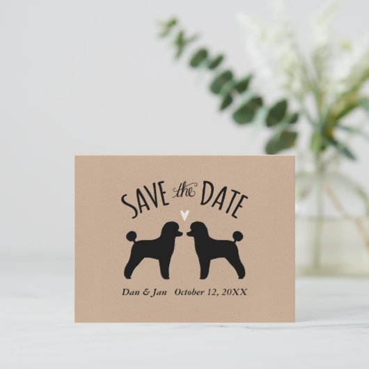 トイプードルシルエット結婚式の日付を保存 案内ポストカード (スタンド正面)