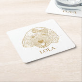 トイプードルドッグハンドパーソナライズされたスケッチ スクエアペーパーコースター (アングル)