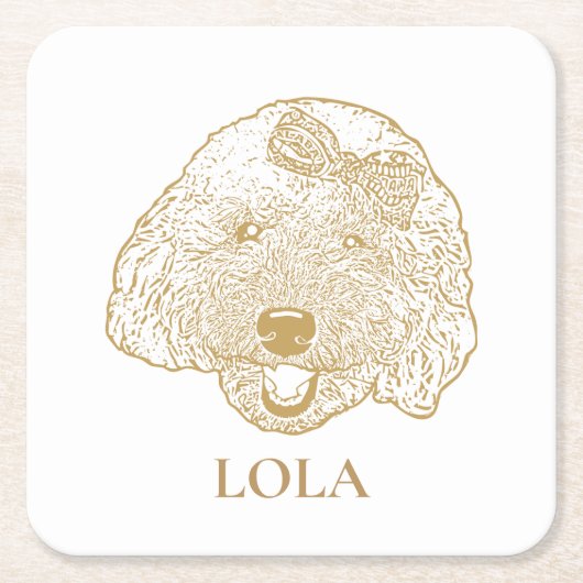 トイプードルドッグハンドパーソナライズされたスケッチ スクエアペーパーコースター (正面)