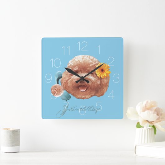 トイプードルハッピー顔 スクエア壁時計 (ホーム)