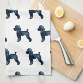 トイプードルブラックウォーターカラーシルエット キッチンタオル (四つ折り)