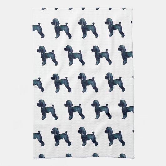 トイプードルブラックウォーターカラーシルエット キッチンタオル (縦)