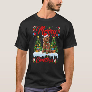 トイプードル犬ライトクリスマスツリーサンタトイプードルC Tシャツ