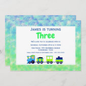 トイモダントレイン水彩3歳の誕生日パーティー 招待状 (正面/裏面)