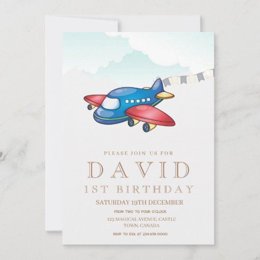 トイモダンー飛行機誕生日ボーイ1st 招待状 (正面)