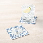 トイルエレガントフローラブルーと白ベビーシャワー スクエアペーパーコースター (インサイチュ)