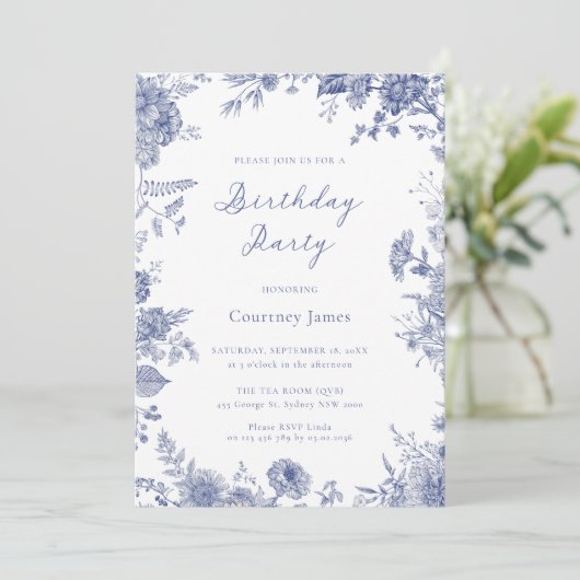 トイルエレガントブルーフランスのトイル誕生日パーティー 招待状 (スタンド正面)