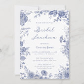 トイルエレガントブルーフランスのトワールブライダルルンチョン 招待状 (正面)