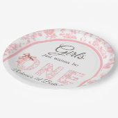 トイルコケットピンクボウ女の子の最初の1歳の誕生日 ペーパープレート (アングル)