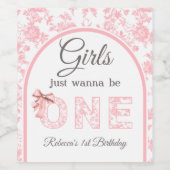 トイルコケットピンクボウ女の子の最初の1歳の誕生日 ワインラベル (シングルラベル)