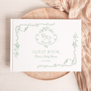 トイルセージ緑のロッキングホース赤ちゃんシャワー ゲストブック