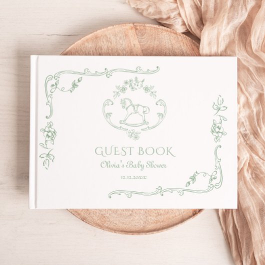 トイルセージ緑のロッキングホース赤ちゃんシャワー ゲストブック