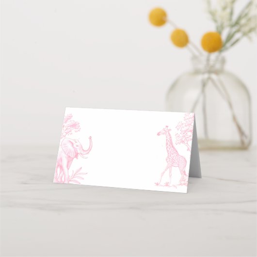 トイルドゥジュイピンクサファリミニマリスト赤ちゃんシャワー プレイスカード (正面)