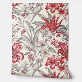 トイルドジュイ深いレッドと微妙なグレーフローラ 壁紙