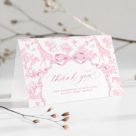 トイルドジュイSafari動物ピンクの赤ちゃんシャワー サンキューカード