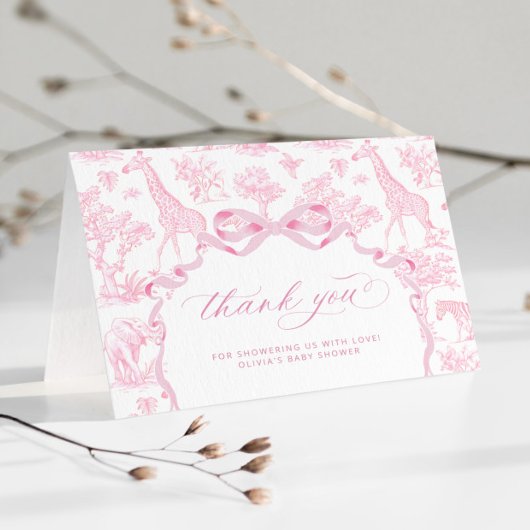 トイルドジュイSafari動物ピンクの赤ちゃんシャワー サンキューカード