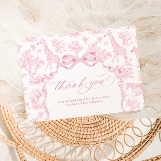 トイルドジュイSafari動物ピンクの赤ちゃんシャワー サンキューカード