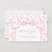 トイルドジュイSafari動物ピンクの赤ちゃんシャワー サンキューカード (正面)