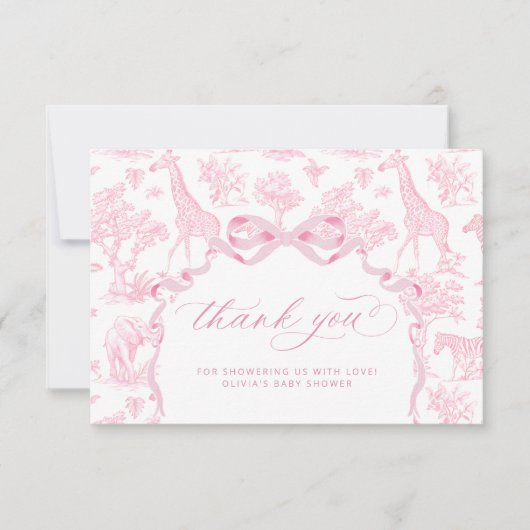 トイルドジュイSafari動物ピンクの赤ちゃんシャワー サンキューカード (正面)