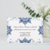 トイルネイビーnホワイトダマスクスワール結婚式レセプション 招待状 (スタンド正面)