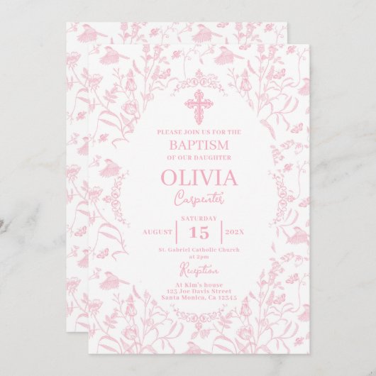トイルピンクバプティスガール 招待状 (正面/裏面)