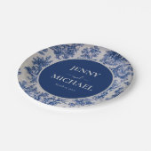 トイルフランスのデジュイブルーホワイトエレガントな結婚式 ペーパープレート (アングル)