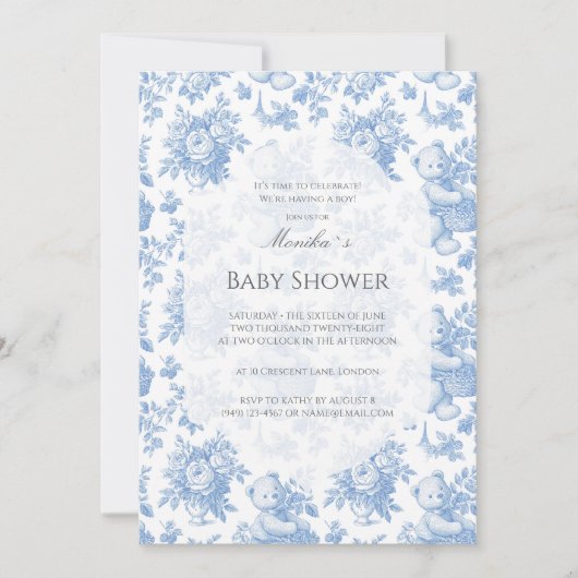 トイルフランスのフローラベア赤ちゃんシャワー 招待状 (正面)