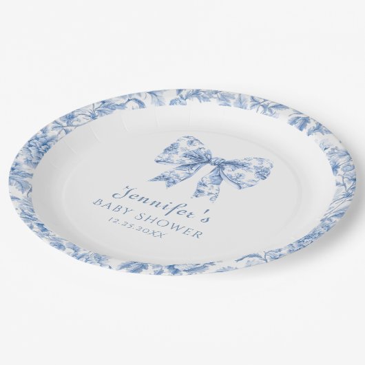 トイルフランスのブルーボウヴィンテージ男の赤ちゃんシャワー ペーパープレート (アングル)