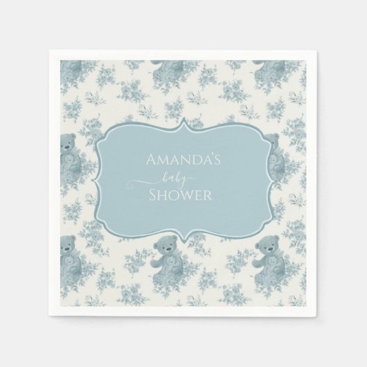 トイルフランスのベアとバニーの赤ちゃんシャワー スタンダードカクテルナプキン (正面)