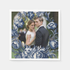 トイルフランスのヴィンテージブルーフローラ結婚ズ スタンダードカクテルナプキン