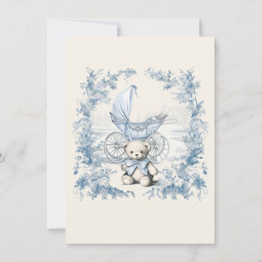 トイルフローラテディベアのキャリッジ赤ちゃんシャワー 招待状 (裏面)