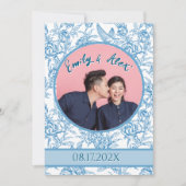 トイルフローラバードライトブルー結婚フォト 招待状 (正面)