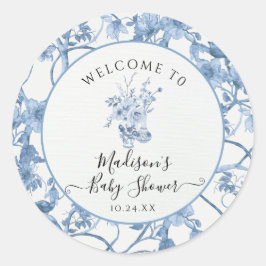 トイルフローラブルーと白エレガント赤ちゃんシャワー ラウンドシール