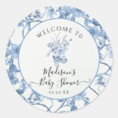 トイルフローラブルーと白エレガント赤ちゃんシャワー ラウンドシール (正面)