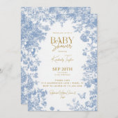 トイルフローラブルーベビーシャワー 招待状 (正面/裏面)