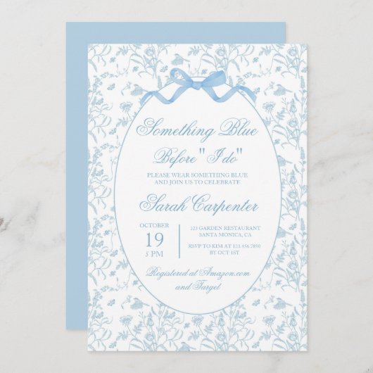トイルブルーブライダルシャワー 招待状 (正面/裏面)