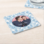 トイル鳥とフローラ名前をカスタムする結婚写真 スクエアペーパーコースター (アングル)