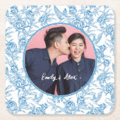 トイル鳥とフローラ名前をカスタムする結婚写真 スクエアペーパーコースター (正面)
