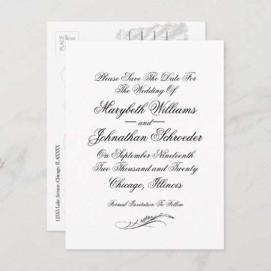 トイル&書道結婚式の日付のはがきを保存 インビテーションポストカード (正面/裏面)