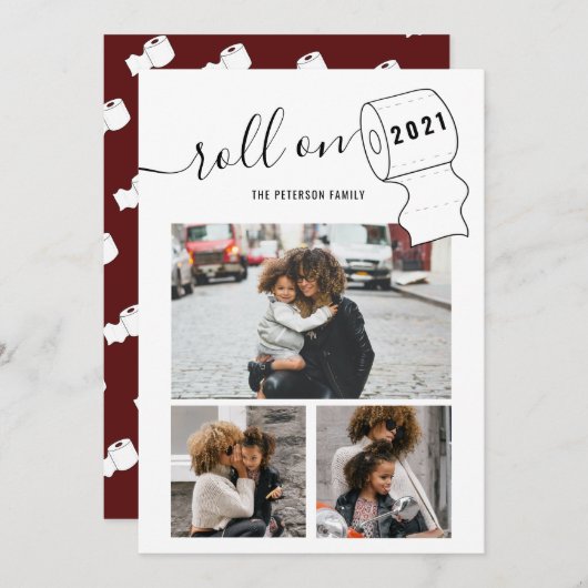 トイレおもしろいにおけ転がる新年の紙3枚赤 カード (正面/裏面)