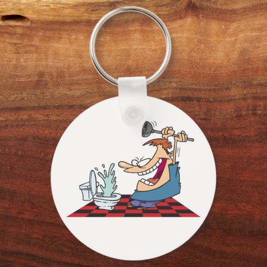 トイレおもしろいのブロックを取り外す配管工 キーホルダー (正面)